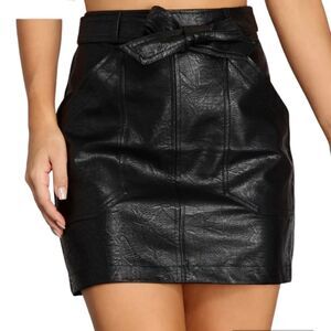 Windsor black leather belted mini skirt